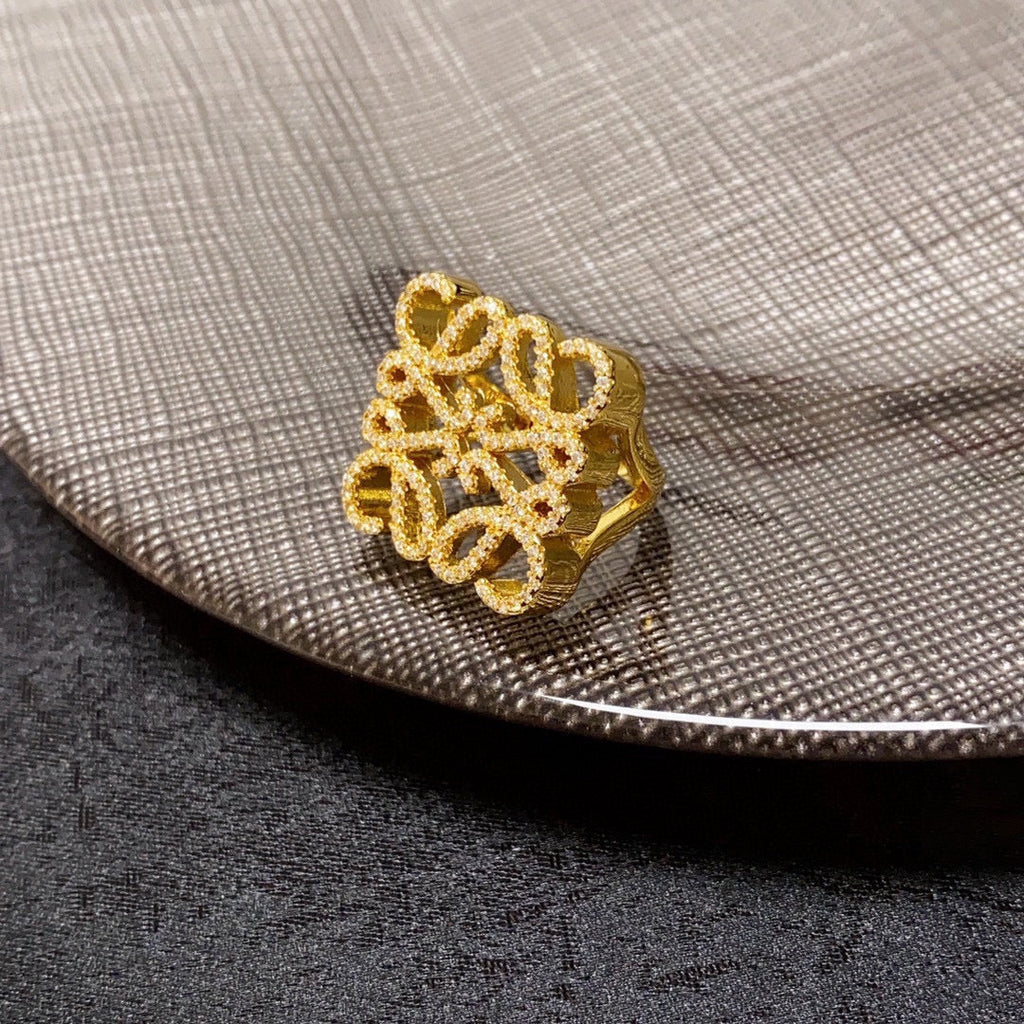 LOEWE Anagram Crystals 18K Gold Ring