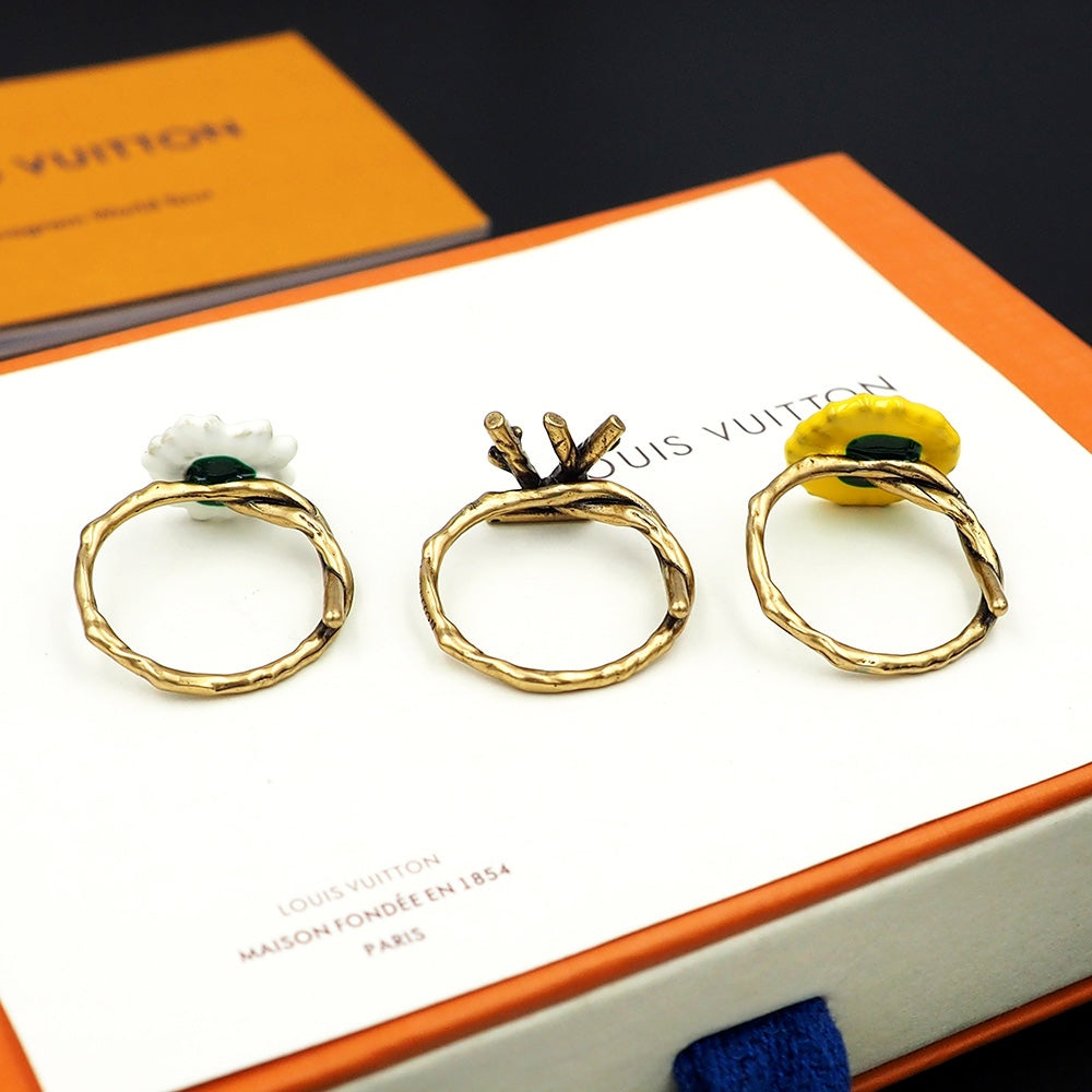 Louis Vuitton Gardening Set of Three 18K Gold Ring