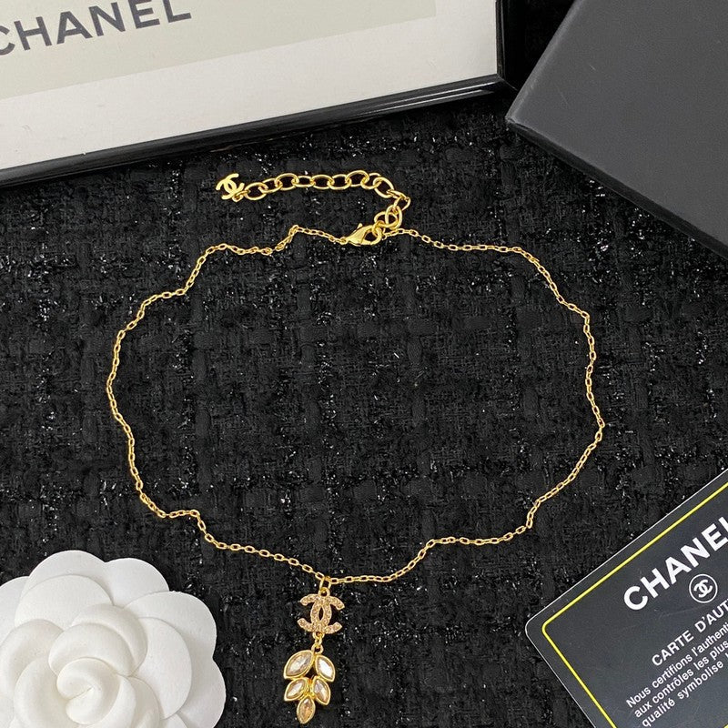Chanel Flower Crystal 18K Gold Necklace