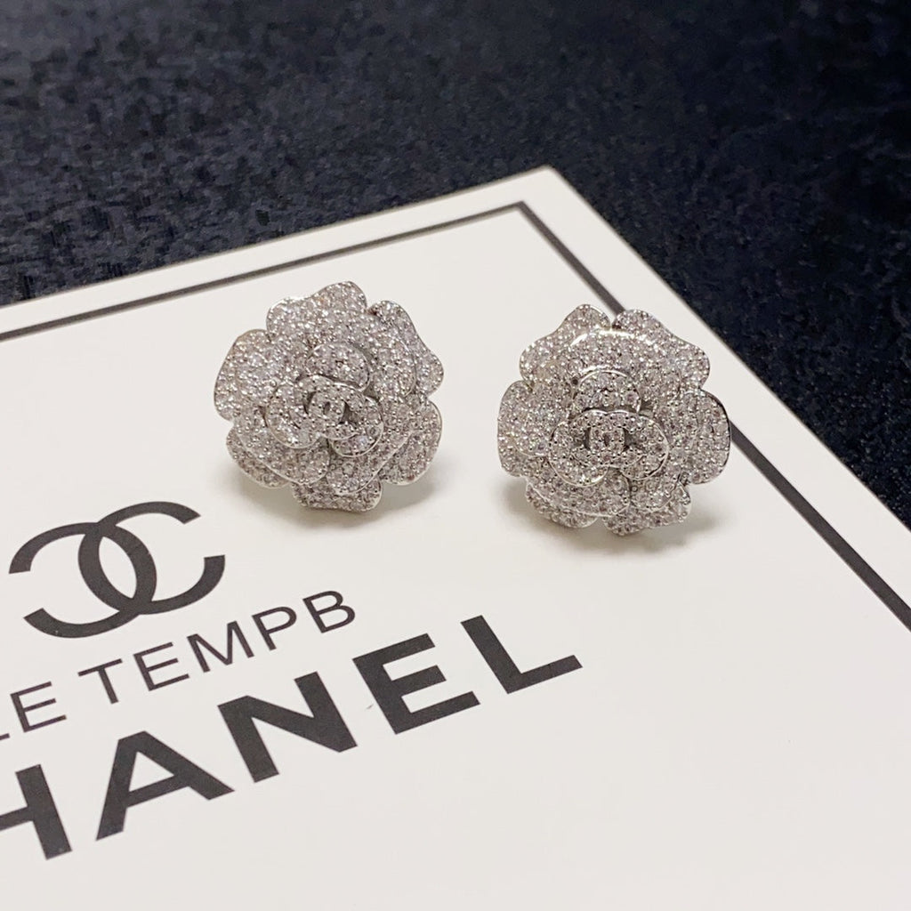 Chanel Camellia Diamond 18K Gold Earrings