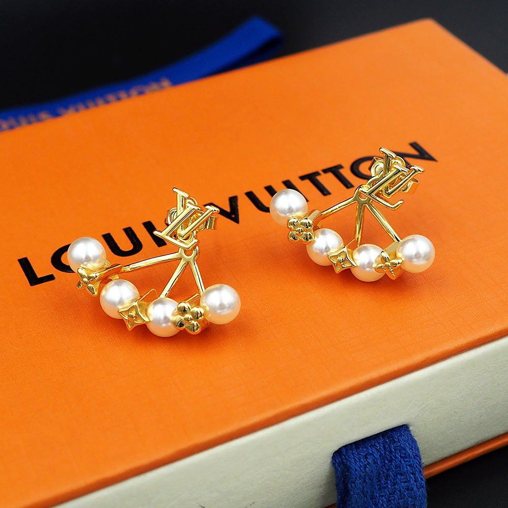 Louis Vuitton Monogram Pearls 18K Gold Earrings