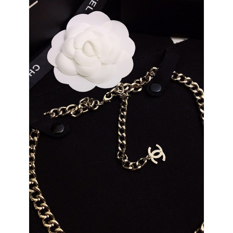 Chanel 22S Big Black Logo 18K Gold Necklace