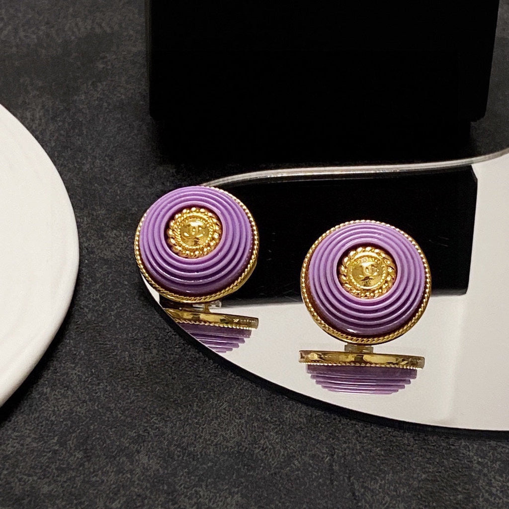 Chanel Purple Resin 18K Gold Earrings
