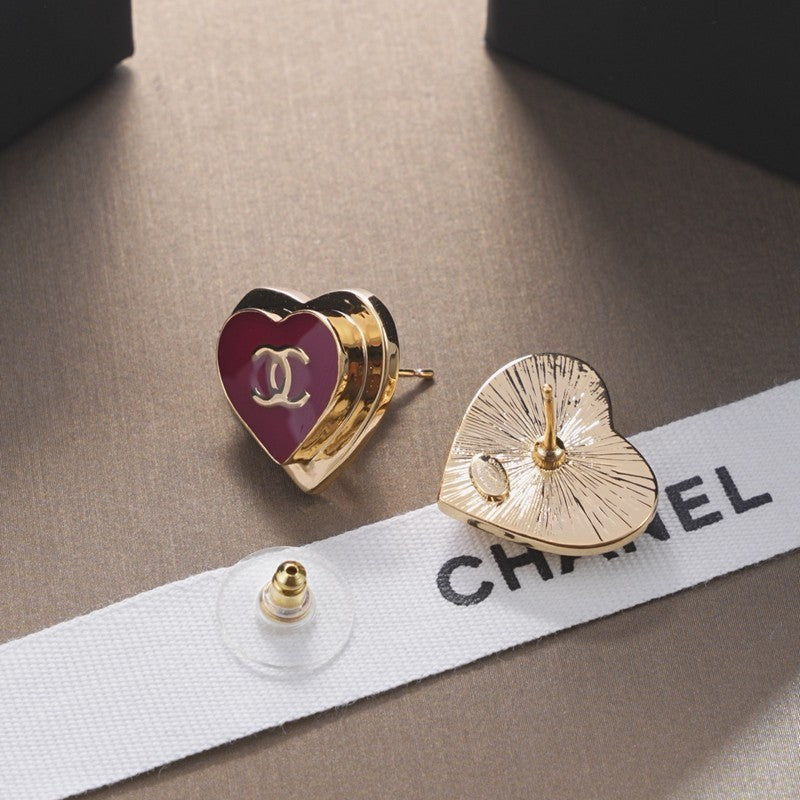 Chanel Black & Red Heart 18K Gold Earrings