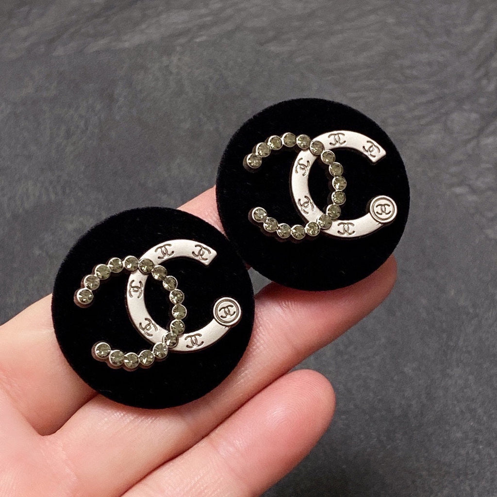 Chanel Black Resin Circle 18K Gold Earrings