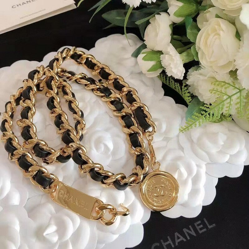 Chanel Gold Leather 18K Gold Necklace