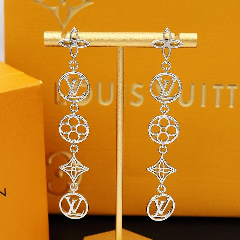 Louis Vuitton Lace Long 18K Gold Earrings
