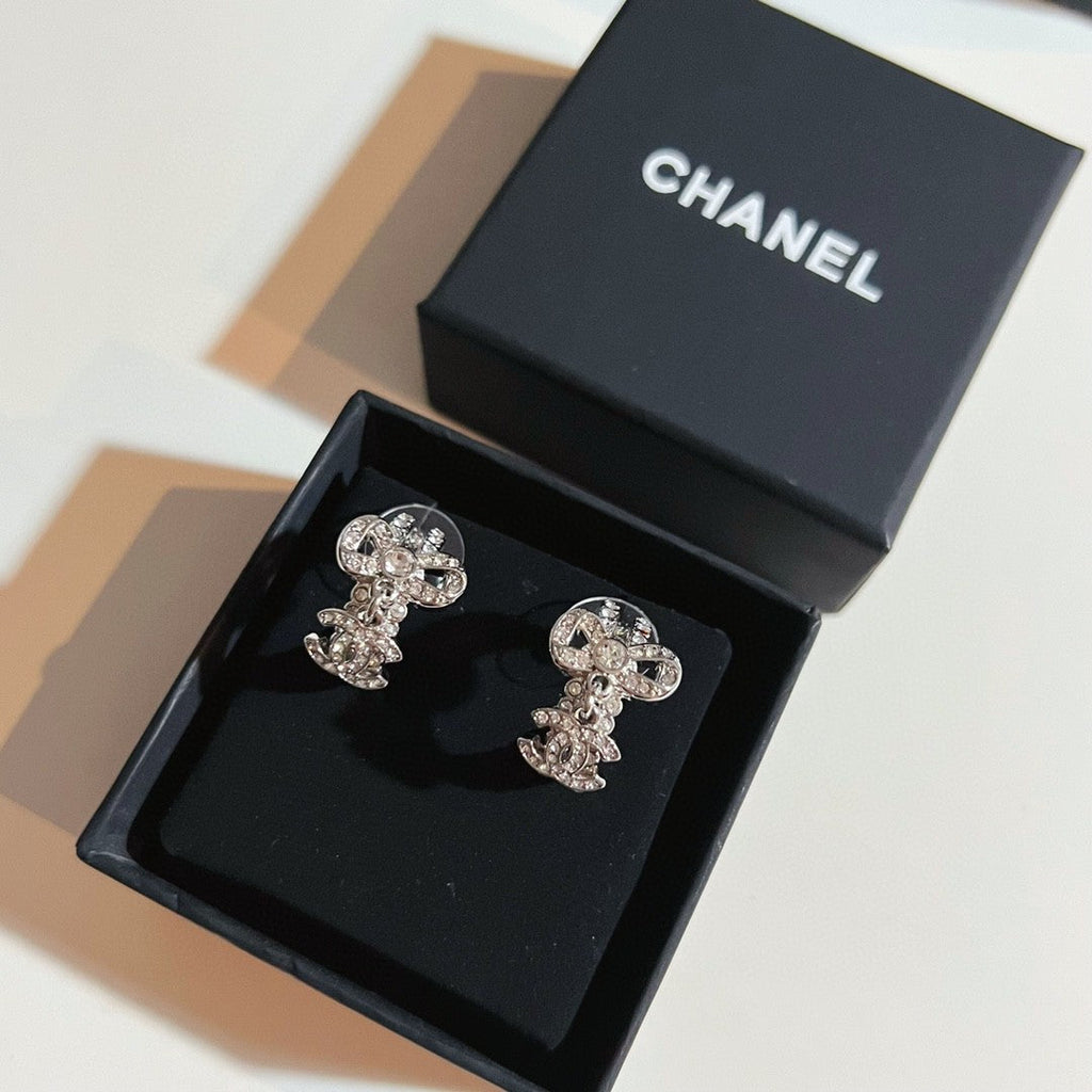 Chanel Diamond Pendant 18K Gold Earrings