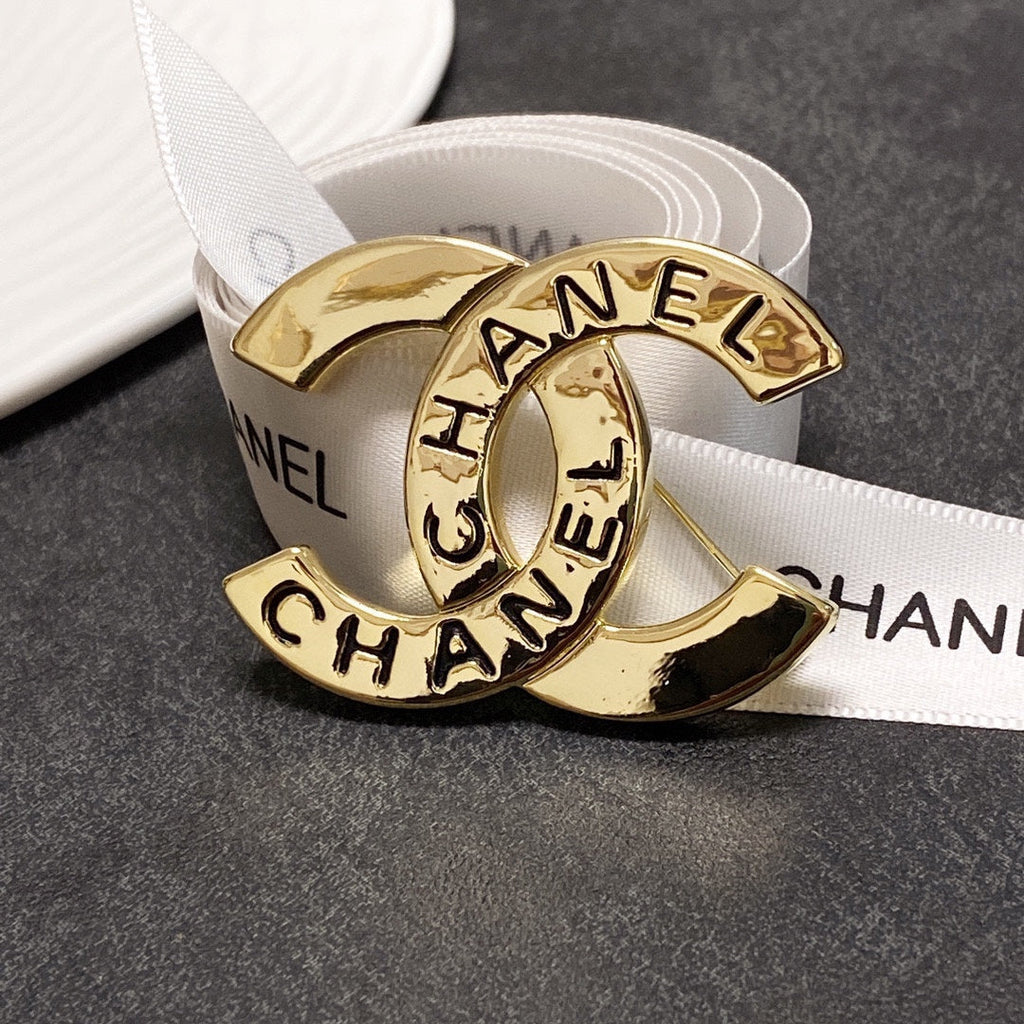 Chanel Script 18K Gold Brooch