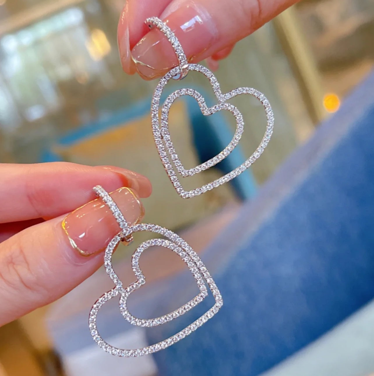 Tiffany Double Heart Diamond 18K Gold Earrings