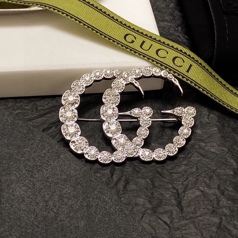 Gucci Double Crystal 18K Gold Brooch