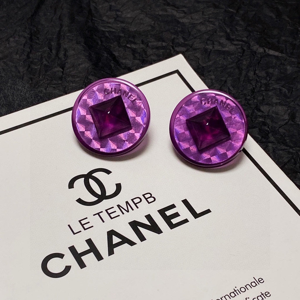 Chanel Vintage Purple 18K Gold Earrings