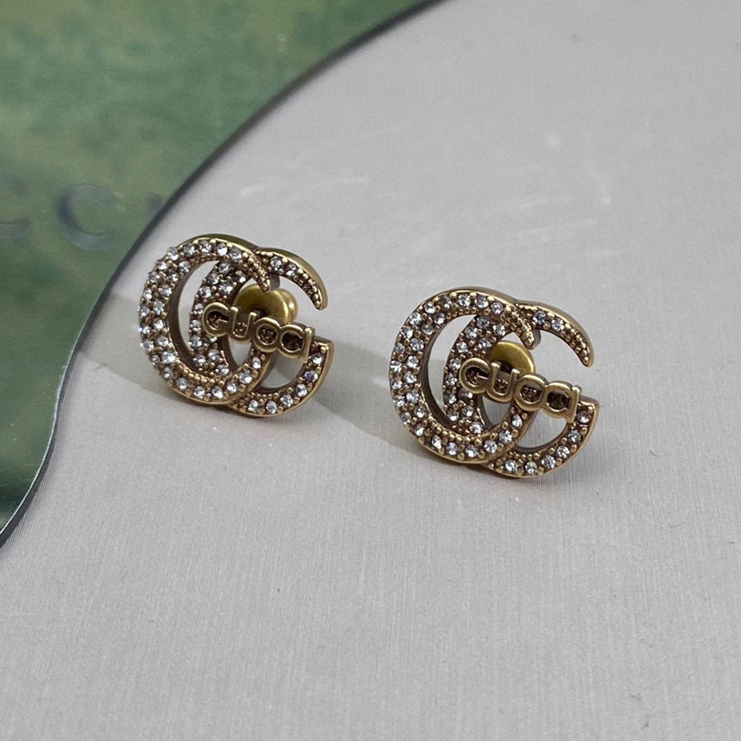 Gucci Double Logo Diamonds 18K Gold Earrings