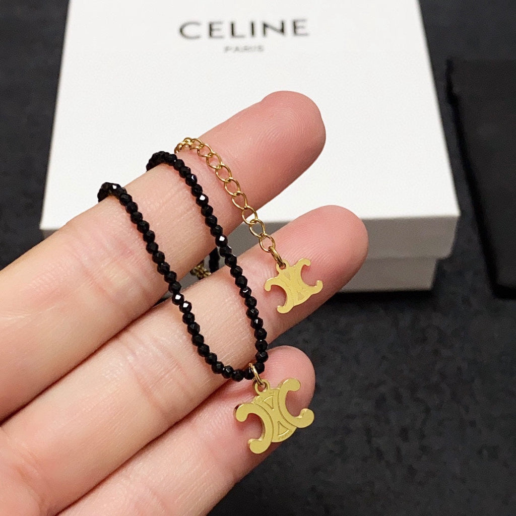 Celine Black Crystals 18K Gold Necklace