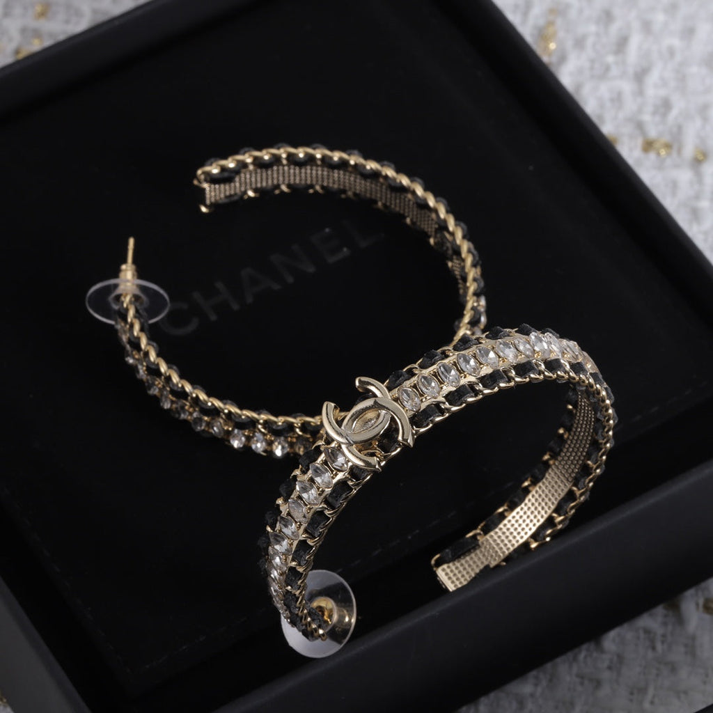 Chanel Leather Chain 18K Gold Earrings
