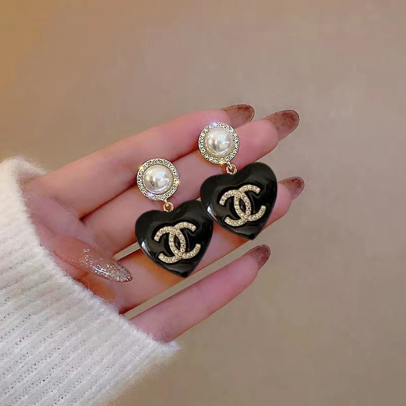 Chanel Black Heart 18K Gold Earrings