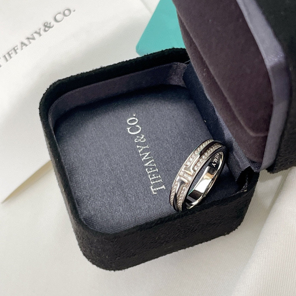 Tiffany Narrow Pave Diamond 18K Gold Ring