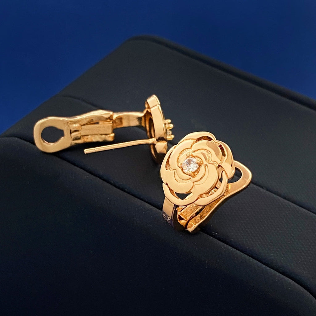 Chanel Camellia 18K Gold Earrings