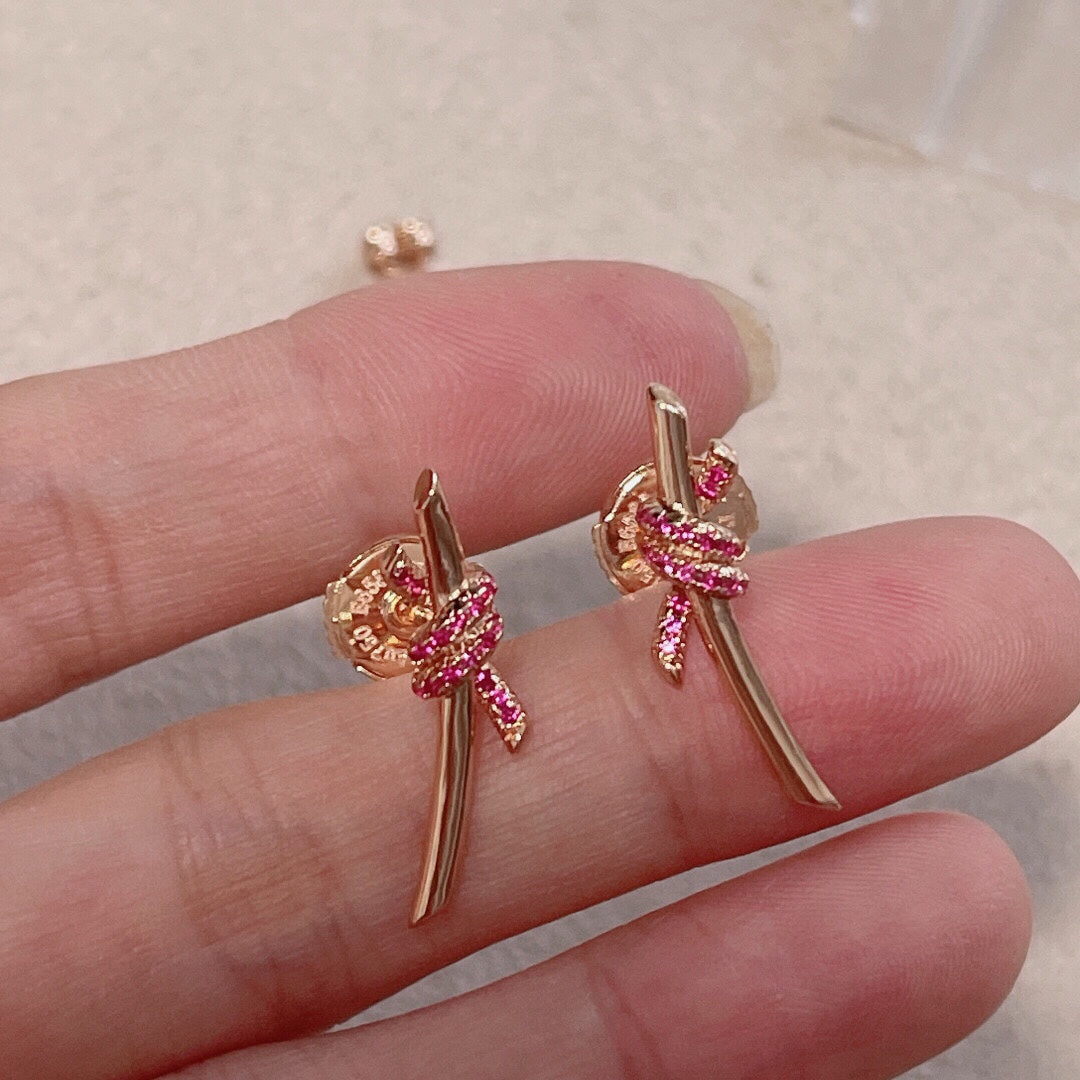 Tiffany Knot Pink Diamonds 18K Gold Earrings