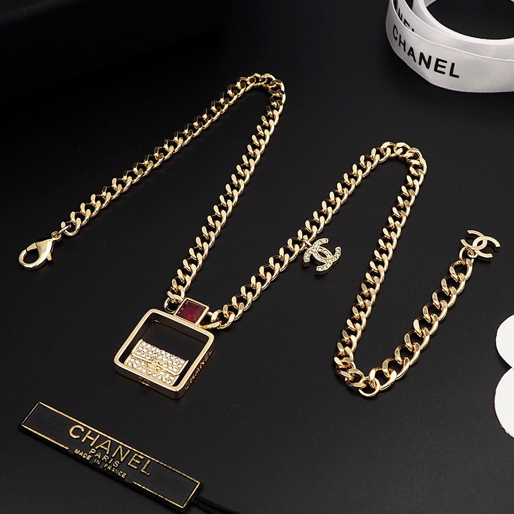 Chanel Red Bag Pendant 18K Gold Necklace