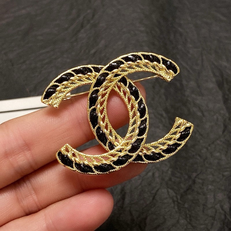 Chanel Leather Gold 18K Gold Brooch