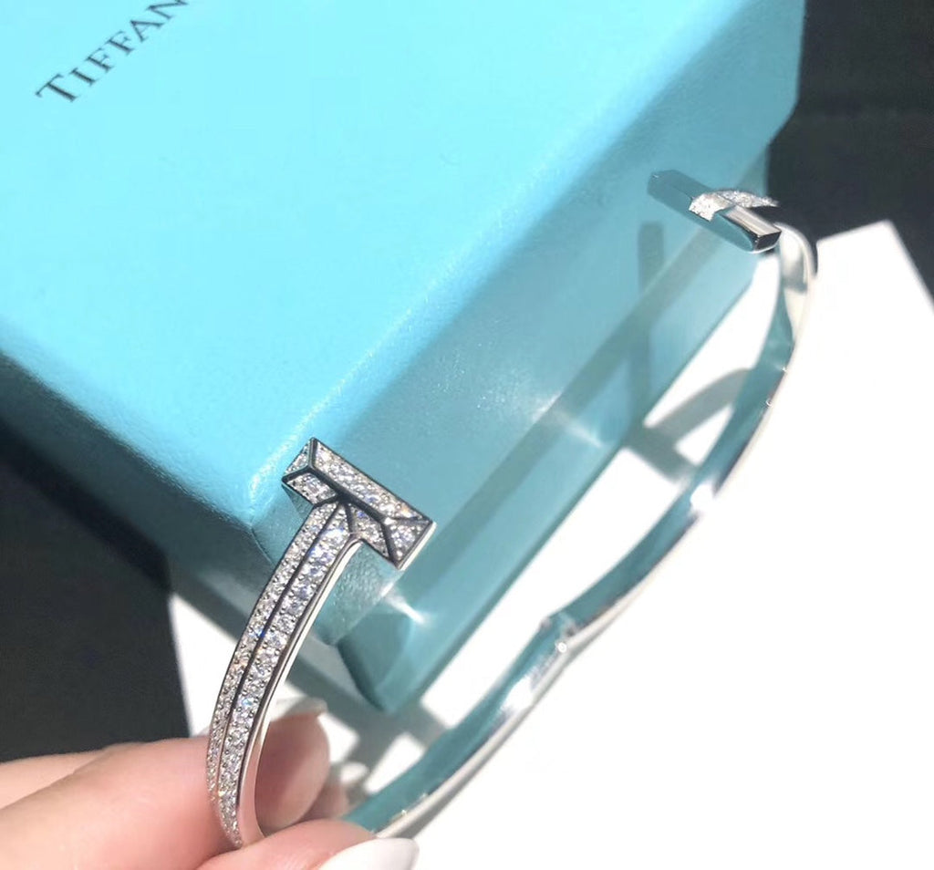 T1 Wide Diamond Hinged Bangle 18K Gold Bracelet