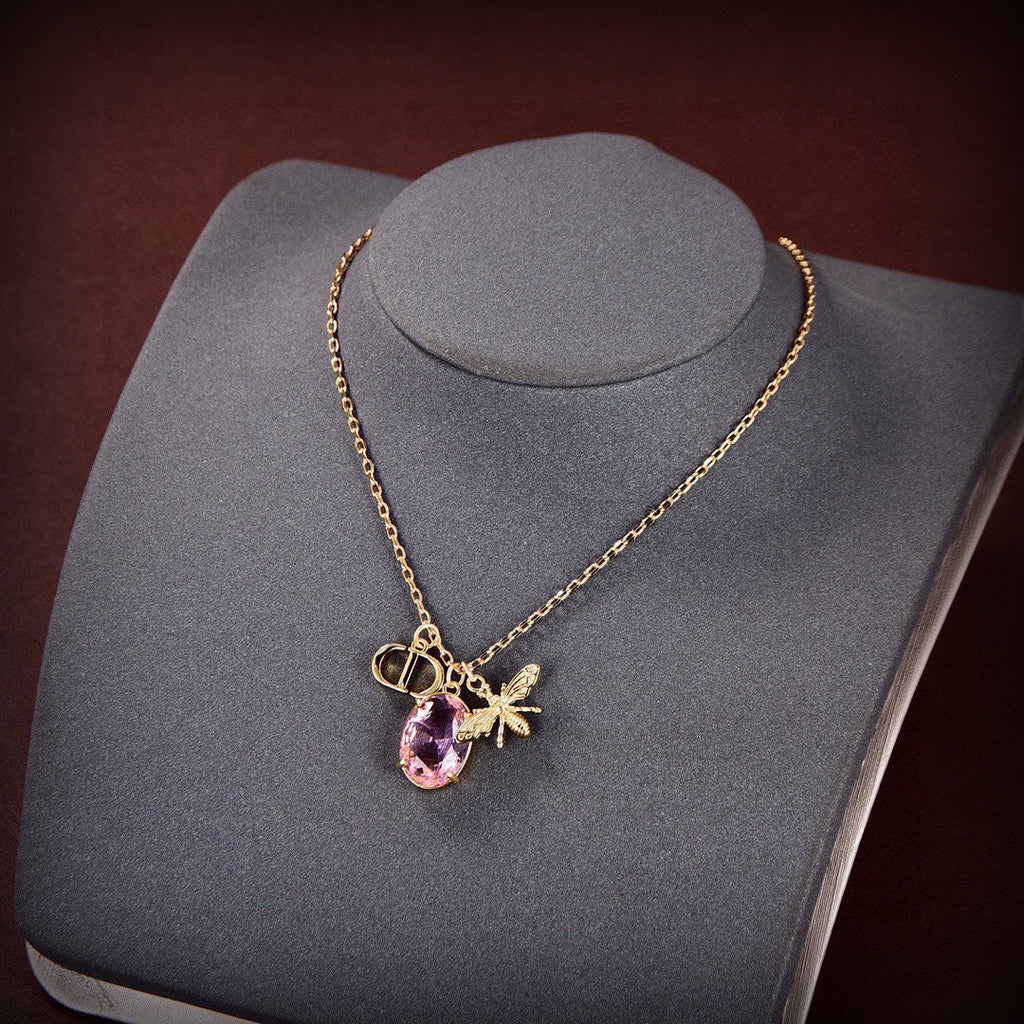 Dior Petit Pink Crystal 18K Gold Necklace