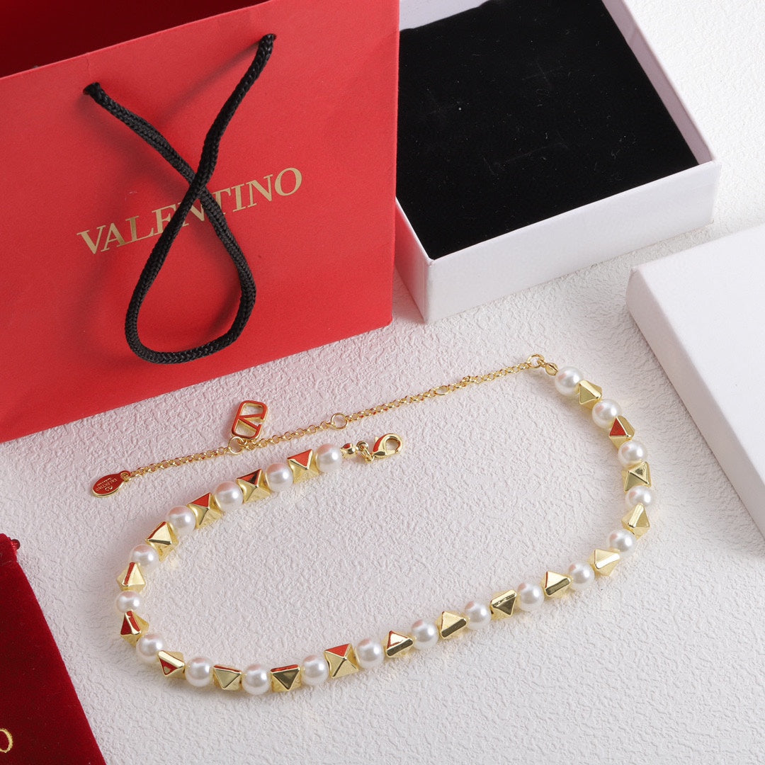 Valentino Rockstud Pearls 18K Gold Necklace