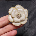Chanel Camellia Black & White 18K Gold Brooch
