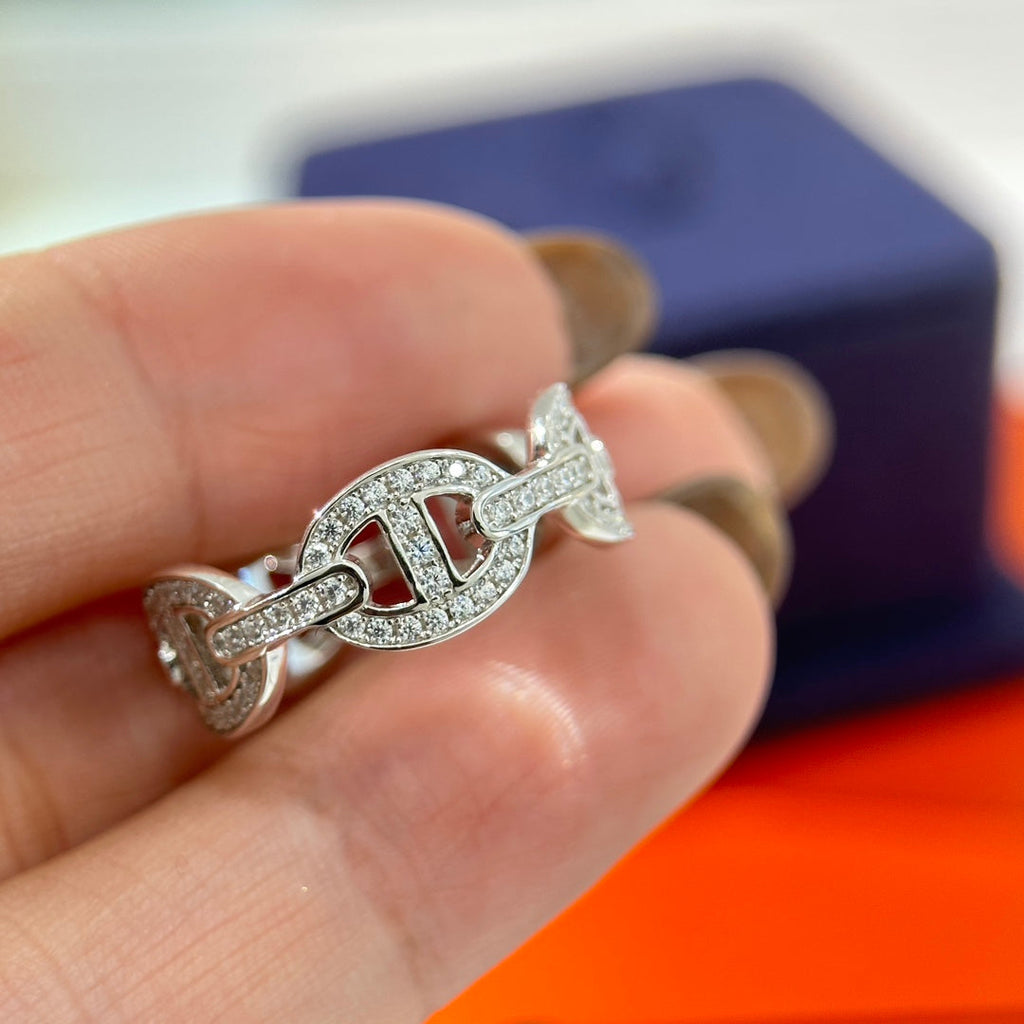 Hermes Chaine d'Ancre Enchainee Diamond 18K Gold Ring
