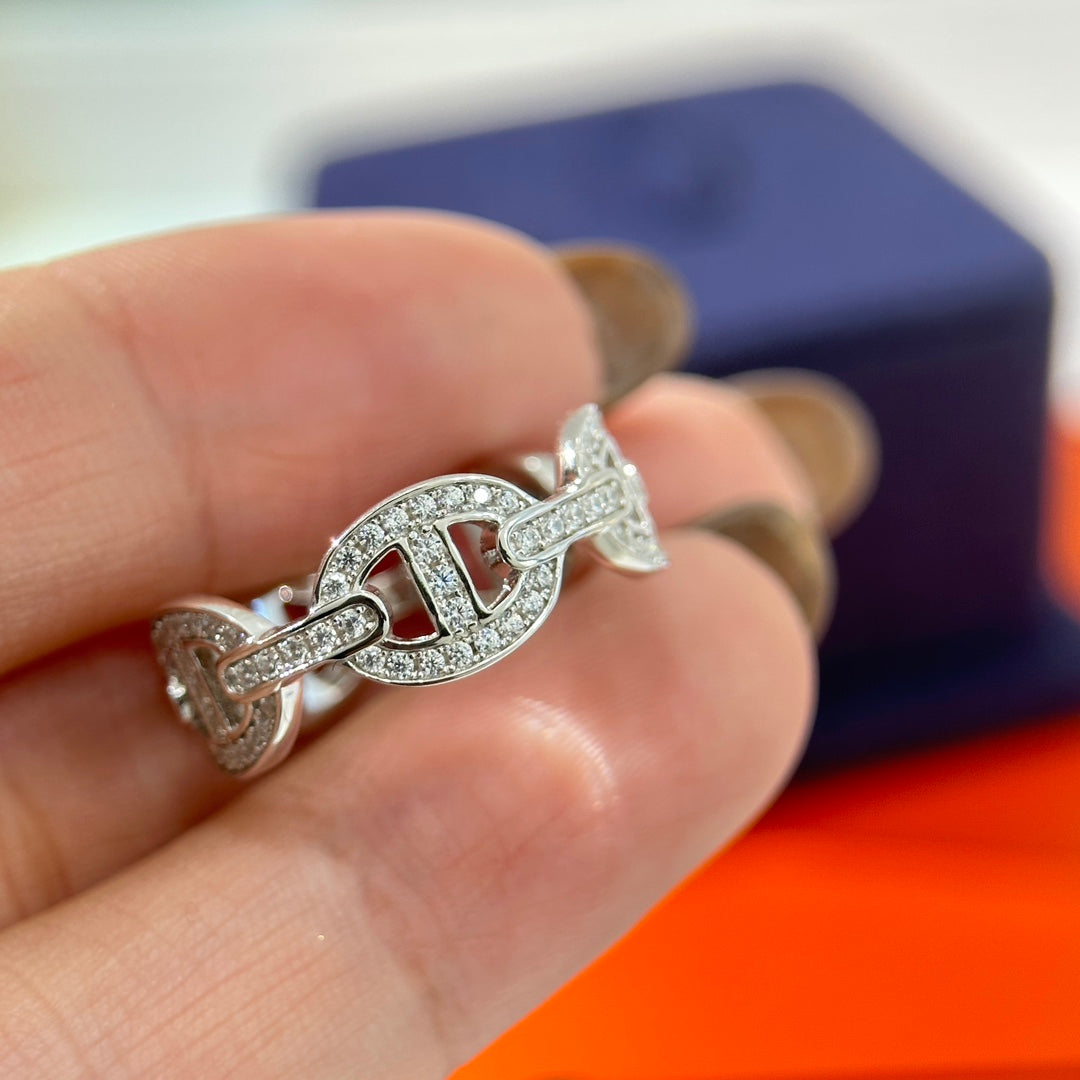 Hermes Chaine d'Ancre Enchainee Diamond 18K Gold Ring