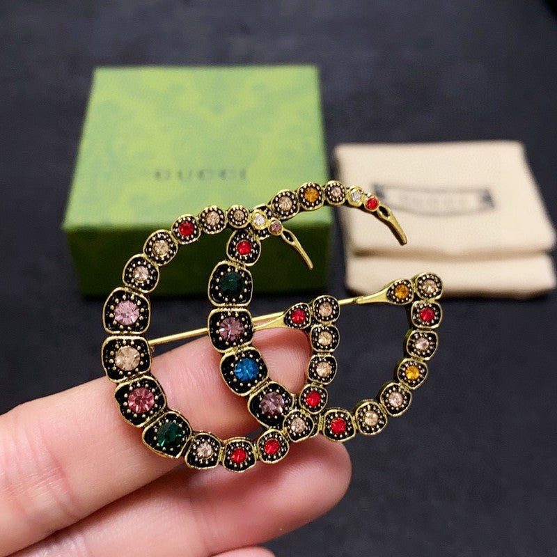 Gucci Double Color Crystal 18K Gold Brooch
