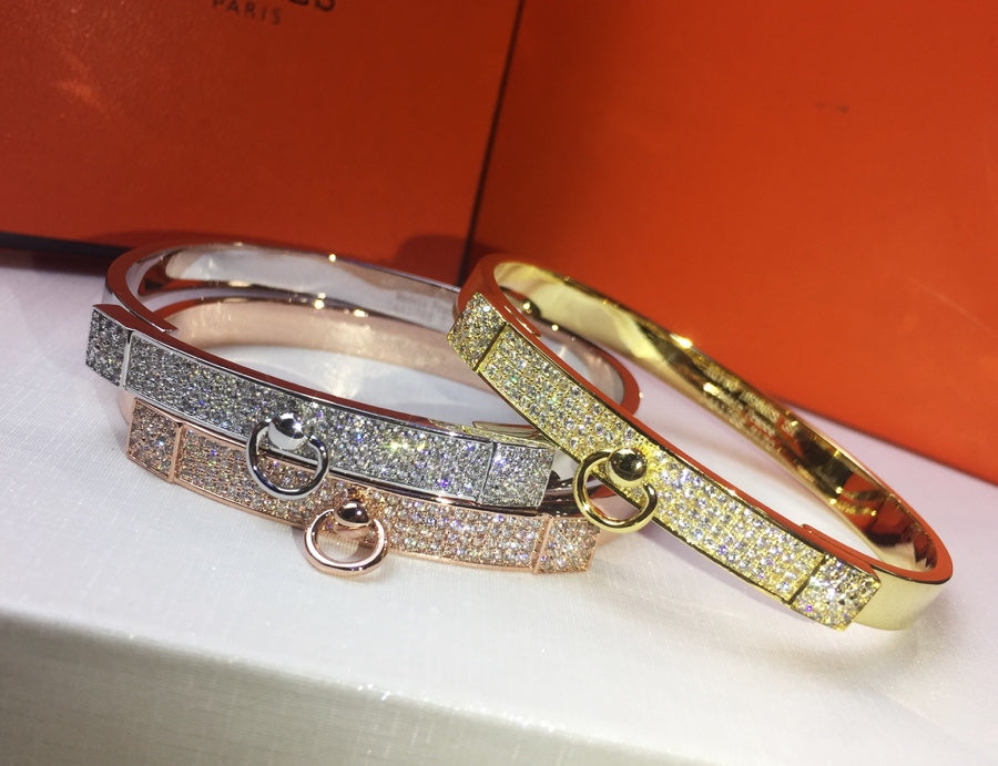 Hermes Collier De Chien Diamond 18K Gold Bracelet