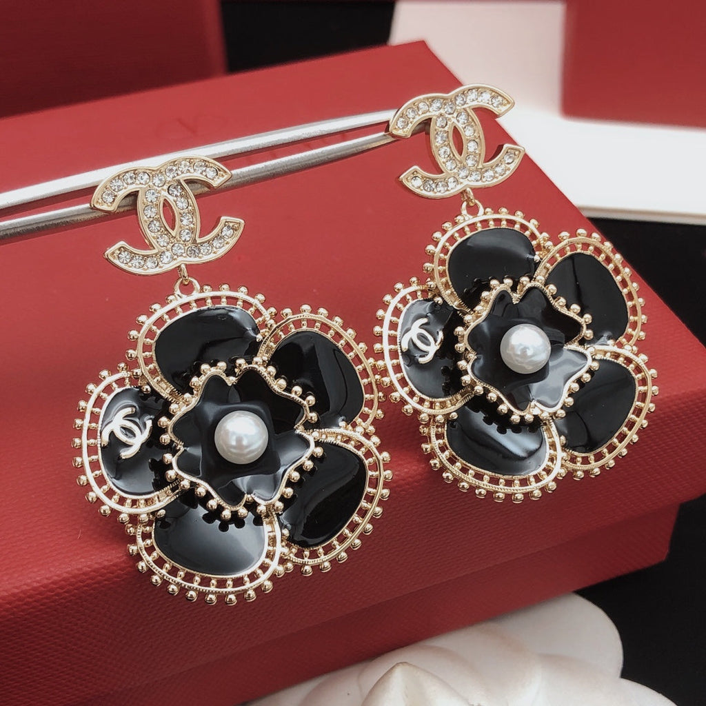 Chanel Camellia Diamond 18K Gold Earrings