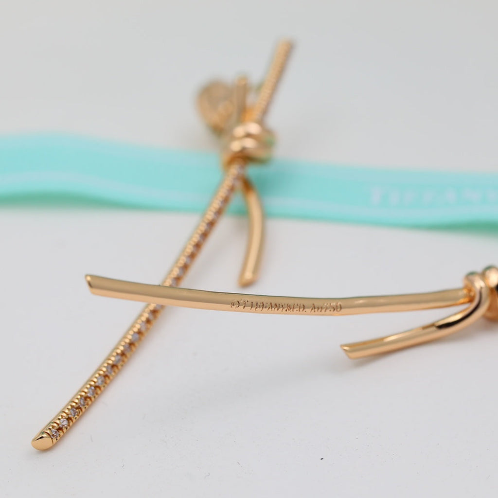 Tiffany Knot Drop Diamonds 18K Gold Earrings