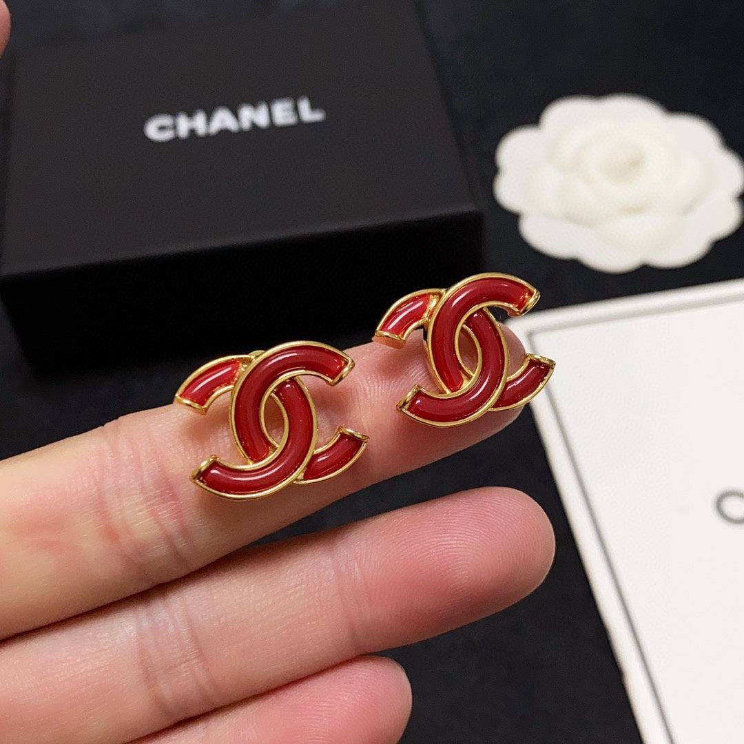 Chanel Red Resin 18K Gold Earrings