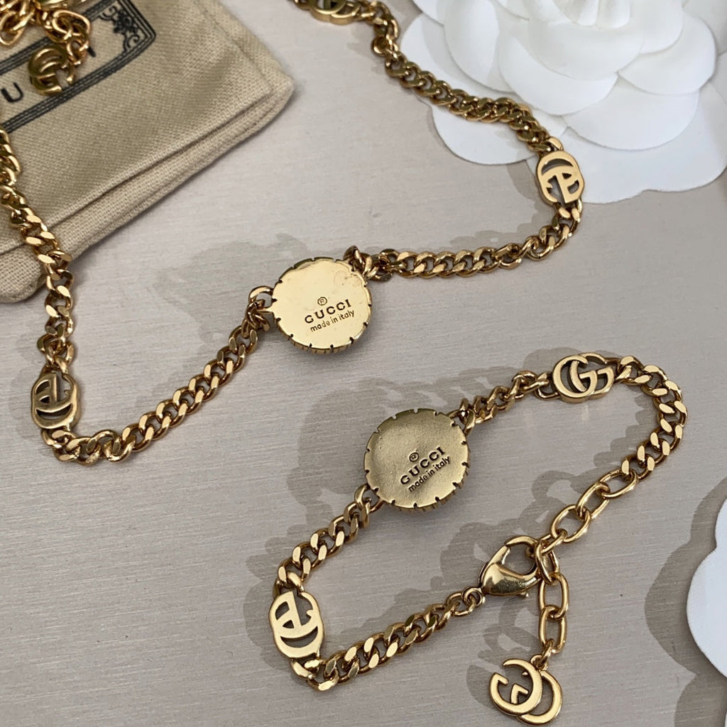Gucci Double Interlocking Gucci Pearl Chain 18K Gold Bracelet