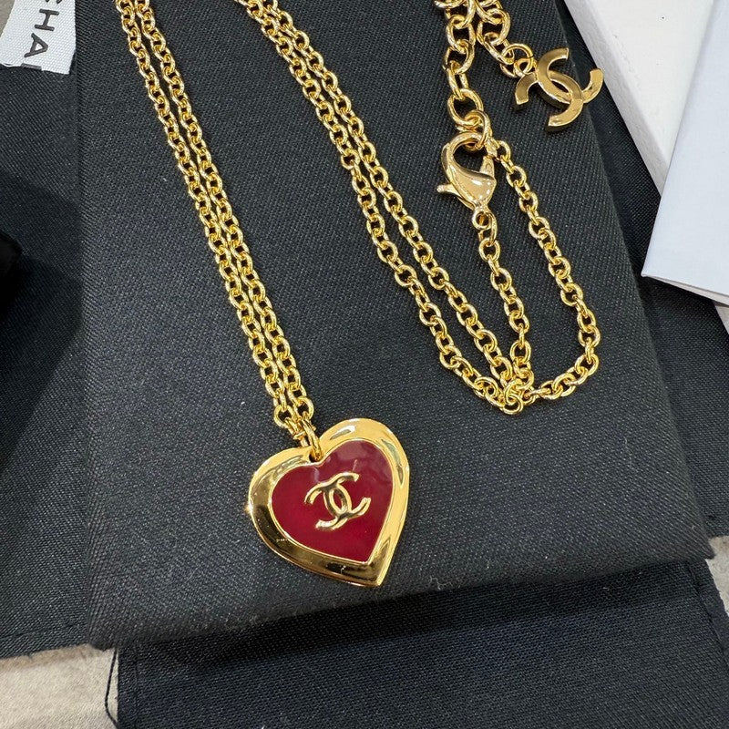 Chanel Black & Red Heart Gold 18K Gold Necklace