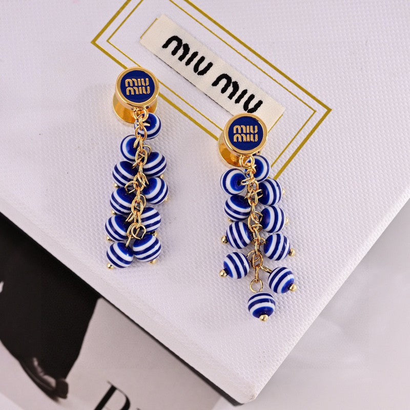 Miu Blue & Pink Ball 18K Gold Earrings