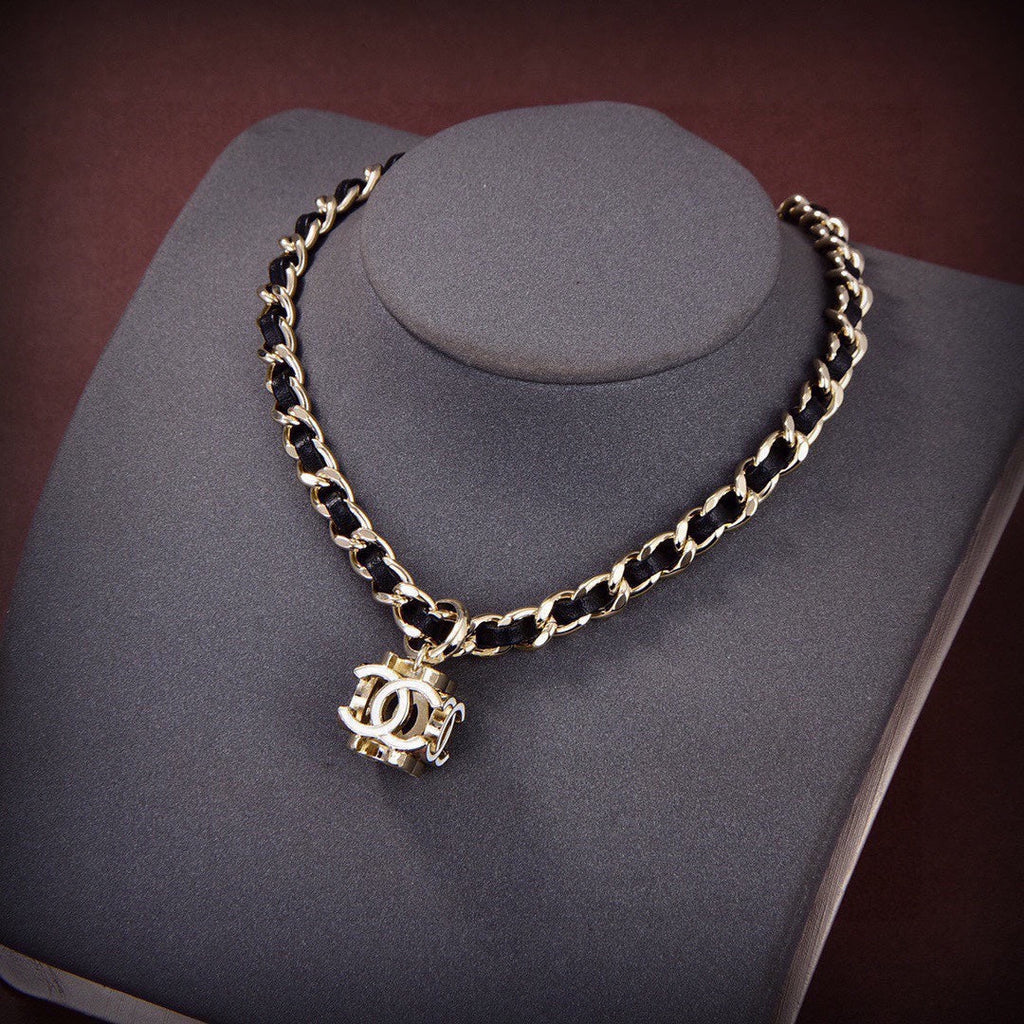 Chanel Leather Choker 18K Gold Necklace
