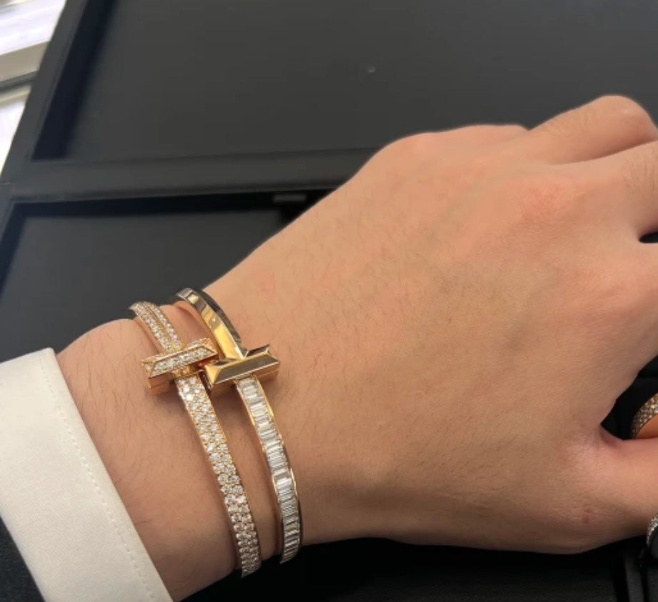T1 Wide Diamond Hinged 18K Gold Bracelet