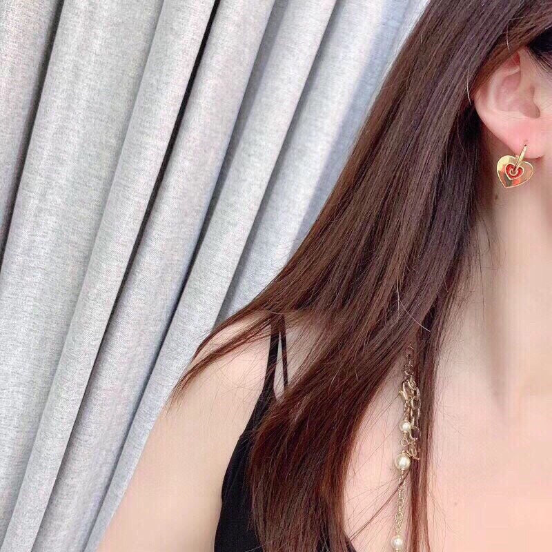 Celine Red Heart 18K Gold Earrings