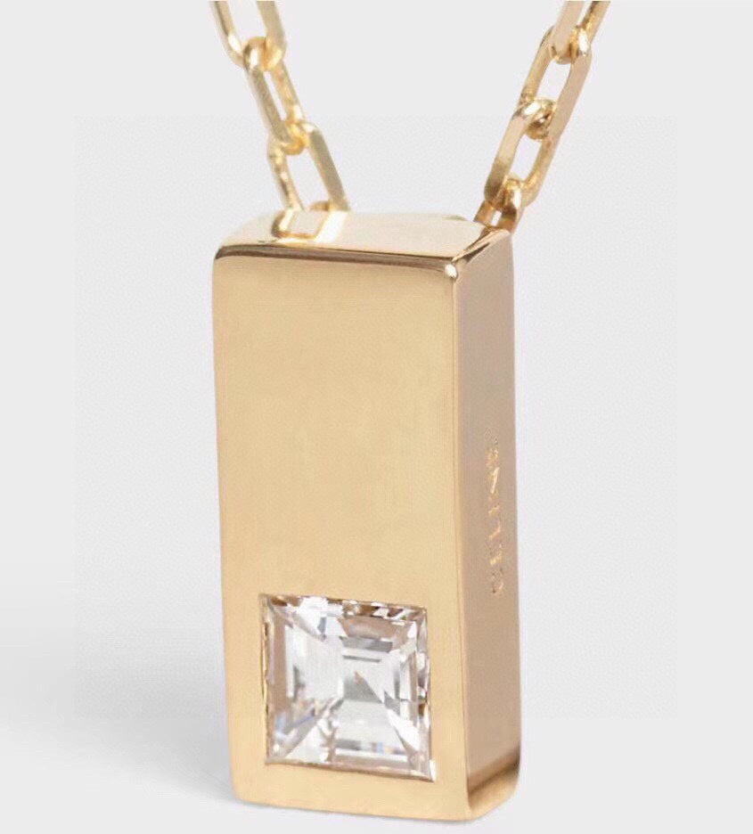 Celine Sentimental Double Square Diamond 18K Gold Necklace