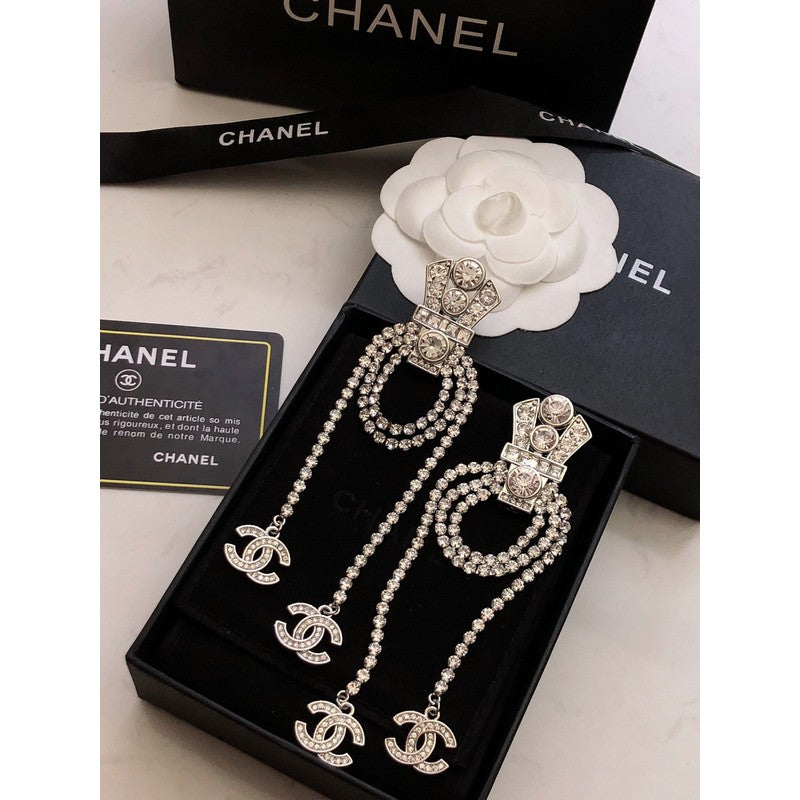 Chanel Tassel Crystal 18K Gold Earrings