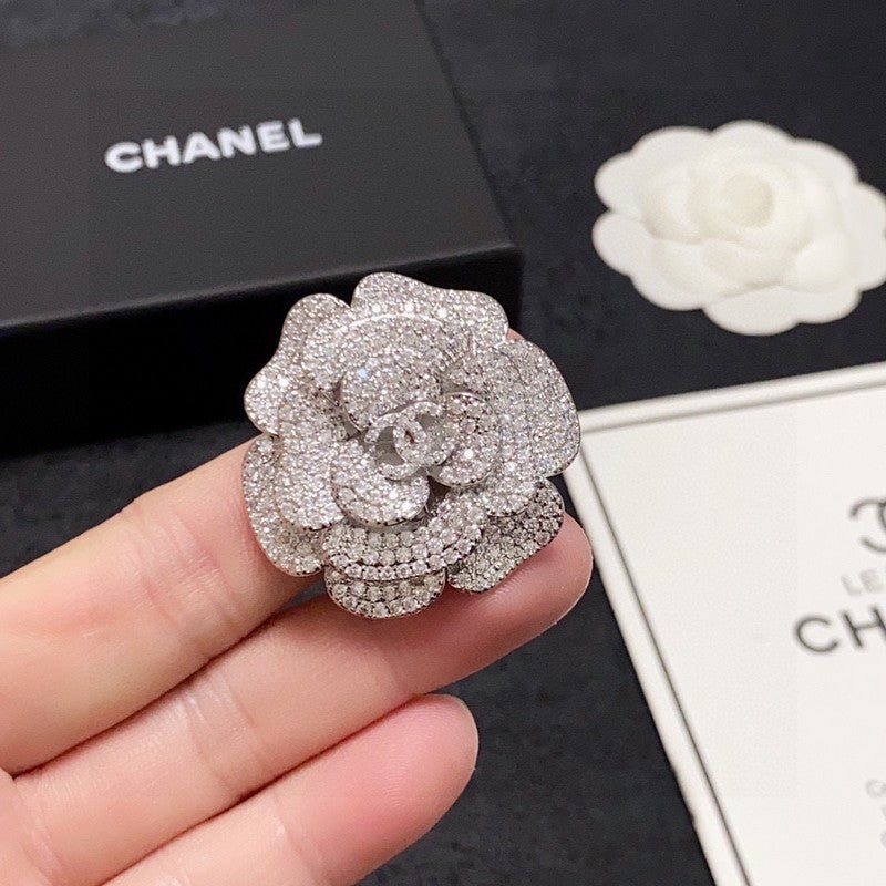 Chanel Full Diamond Camellia 18K Gold Brooch