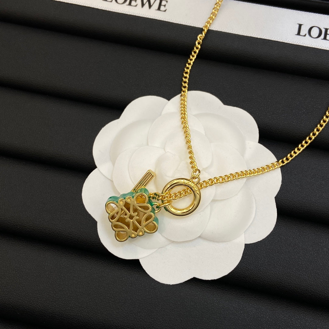 LOEWE Anagram Pendant 18K Gold Necklace