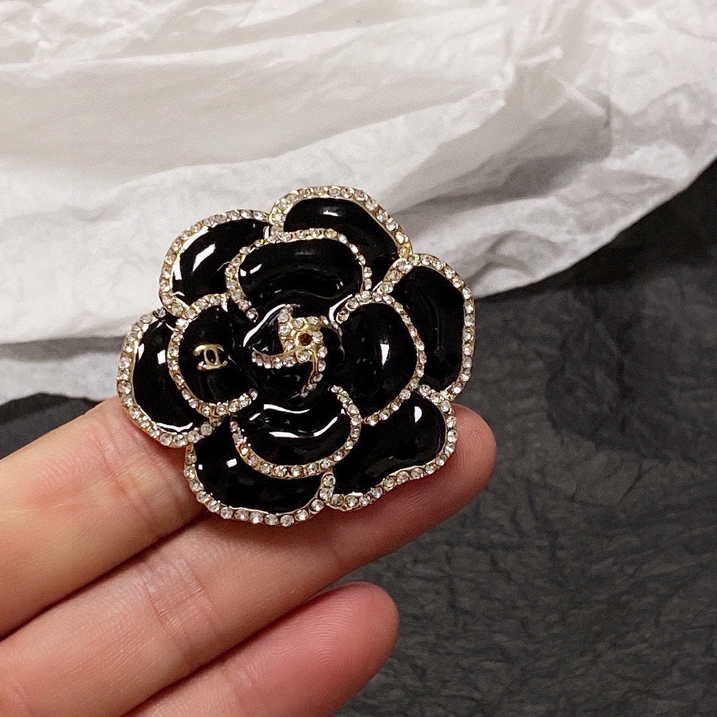 Chanel Black Flower 18K Gold Brooch