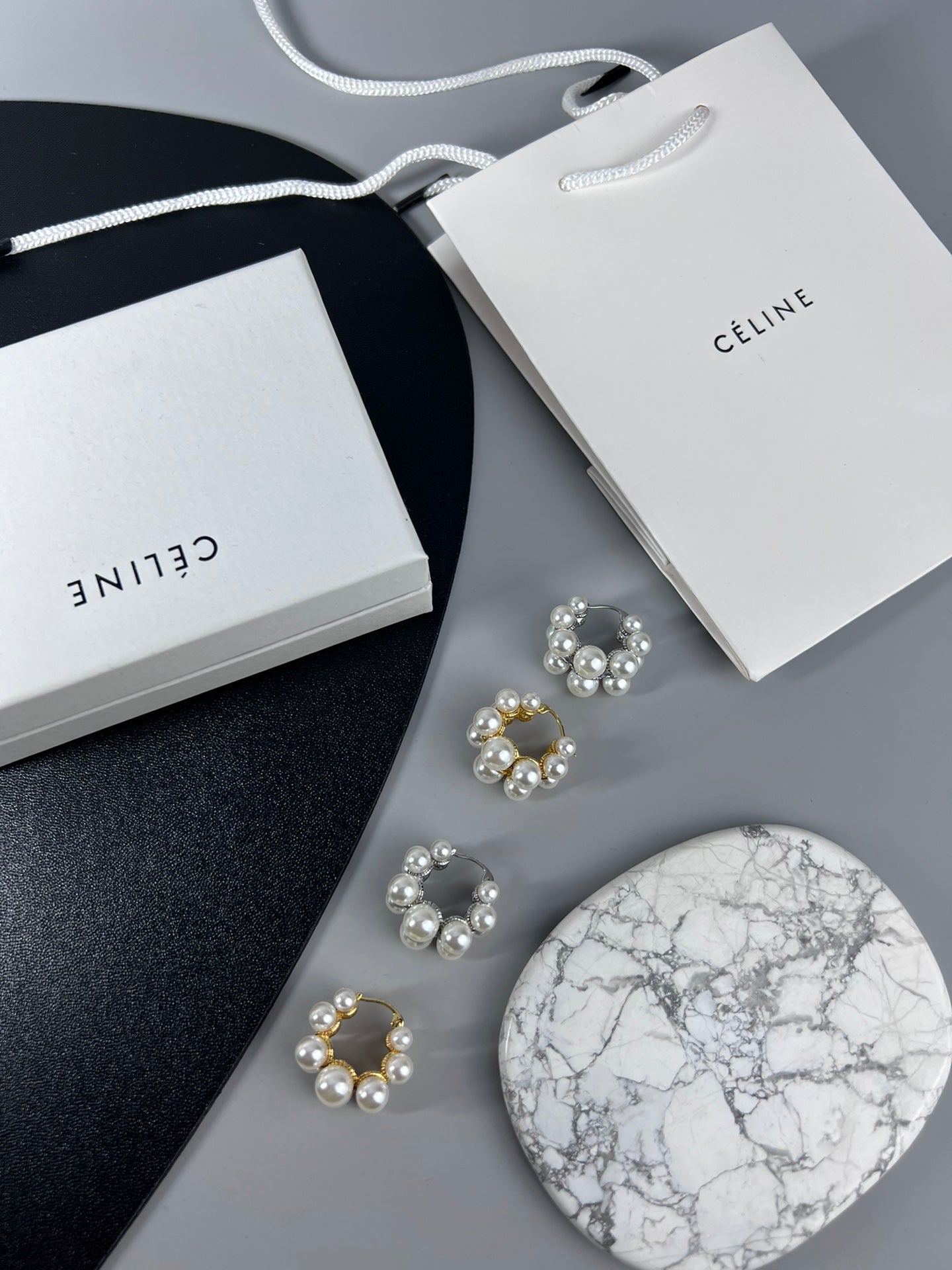 Celine Two-Rows Pearl 18K Gold Earrings