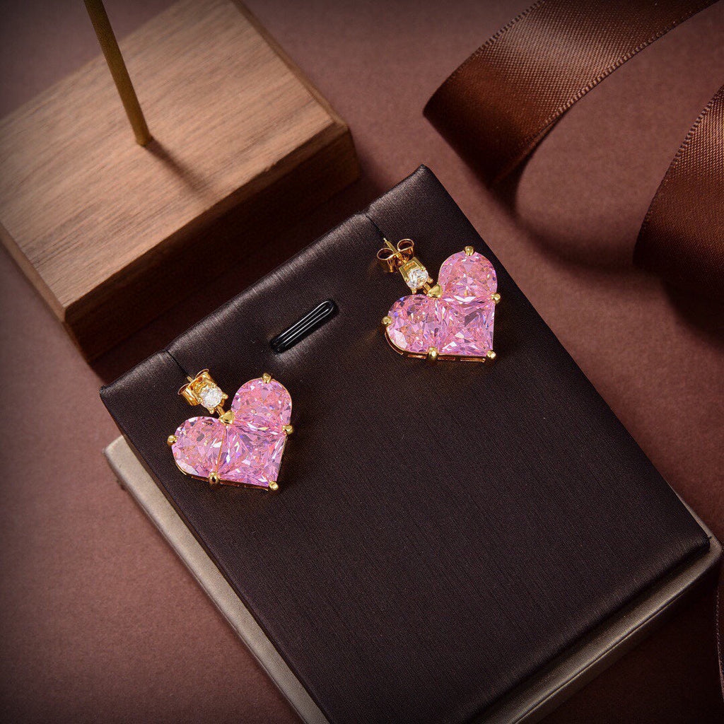 Celine Pink Crystal Heart 18K Gold Earrings