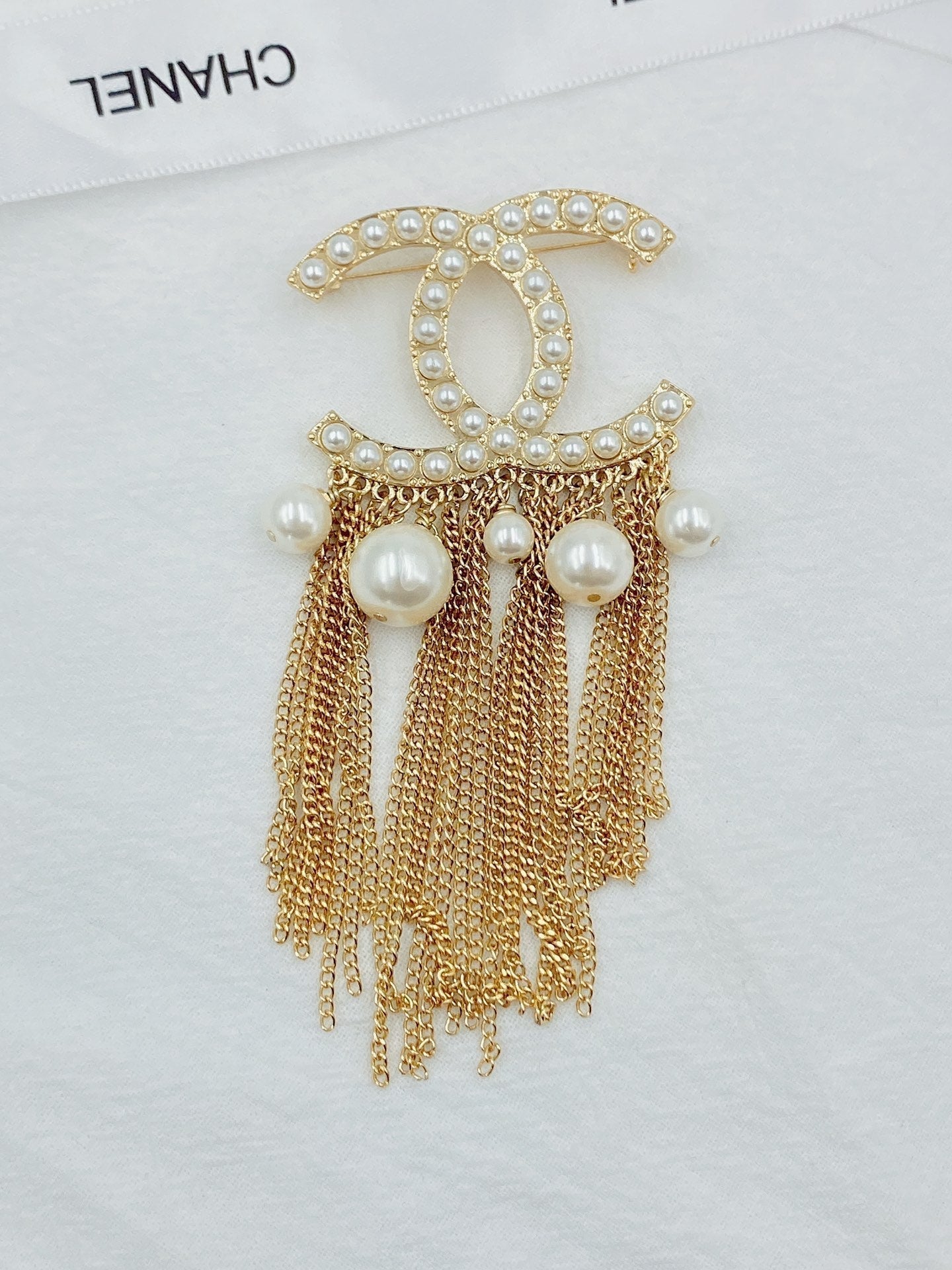 Chanel Pearl Tassel 18K Gold Brooch